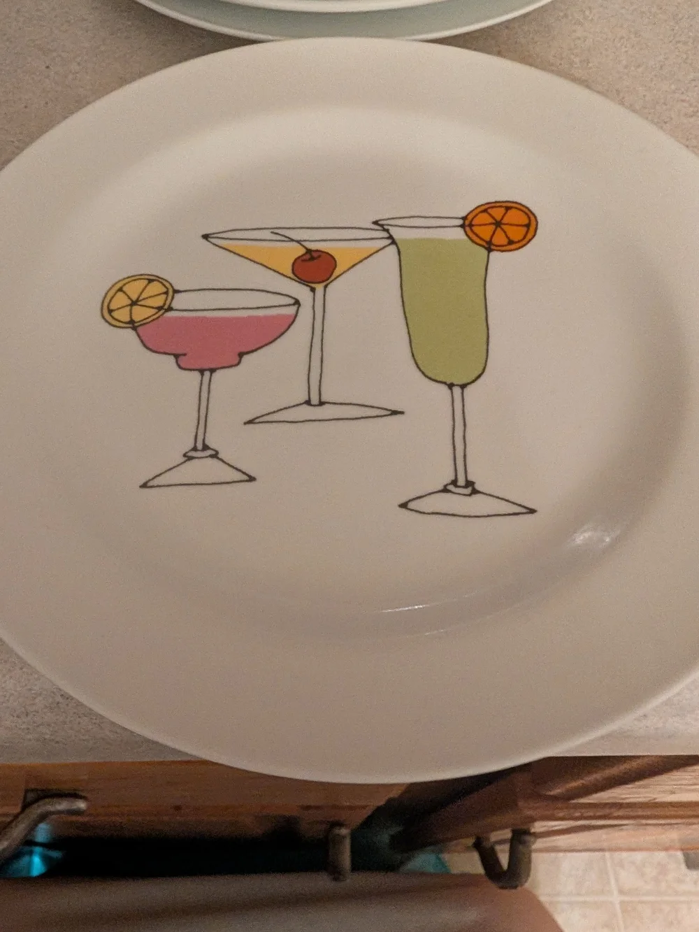 Signature White Ceramic Plates with Cocktail and Citrus Illustration